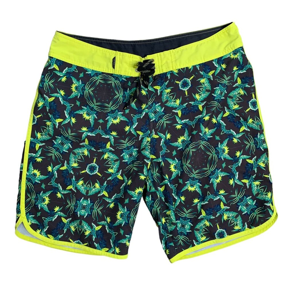 Quiksilver All Over Print AOP Board Shorts 34 Black Swim Pockets Drawstring